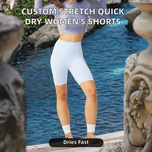 กางเกงขาสั้นเอวกลางทรงสปอร์ตผ้าสแปนเด็กซ์/คอตตอน ยืดหยุ่น ระบายอากาศ แห้งเร็ว สำหรับผู้หญิง สวมใส่ในช่วงฤดูร้อน รับผลิตตามสั่งขายส่ง - Product Image 2