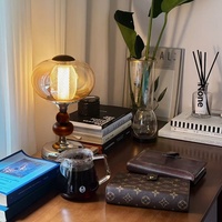 Lampe de table vintage décorative en bois massif avec abat-jour en verre, rechargeable, à capteur tactile et intensité réglable, pour chevet/chambre