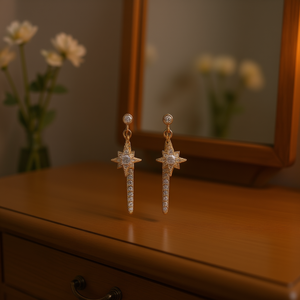 Orecchini pendenti a stella placcati in oro con strass di cristallo per donna, gioielli alla moda per feste, design di tendenza - Product Image 2