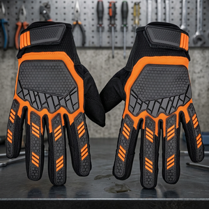 Gants de sécurité antidérapants en PU avec doigts texturés en micro-diamants orange en relief, poignet élastique, usage général - Product Image 4
