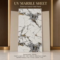 Panneau mural en PVC imperméable à haute brillance MORLENX, marbre gris fumé avec veines dorées, pour intérieurs de luxe
