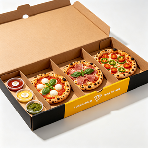 Boîte à pizza miniature personnalisée avec logo, 3 compartiments, petite boîte d'emballage en carton <span class=keywords><strong>pour</strong></span> événements de dégustation en restaurant - Product Image 1