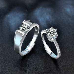 <span class=keywords><strong>Anelli</strong></span> Regolabili per Coppie in Argento Sterling 925 All'Ingrosso, Gioielli di Alta Qualità con Moissanite Taglio Rotondo VVS <span class=keywords><strong>D</strong></span> Gra 0.5ct 1ct per Innamorati - Product Image 4