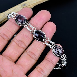 Black Rutile Gemstone Beaded <b>Bracelet</b> Handmade Antique Style Adjustable Design Bohemian Jewelry 925 Silver Unisex <b>Infinity</b> - Product Image 3