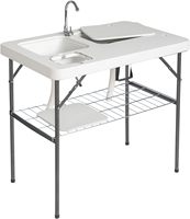 Table de pêche pliante portable en PEHD blanc populaire pour repas en extérieur et nettoyage du poisson avec évier