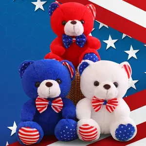 高品质美国国旗条纹t恤蝴蝶结泰迪熊毛绒玩具