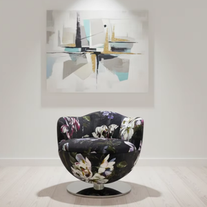 Sedia Girevole Moderna con Stampa Floreale Artistica, Poltrona Imbottita per Negozio di Fiori, Lounge e Arredamento VIP per Bar Cocktail Retrò - Product Image 1