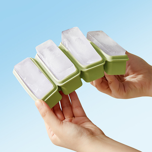 Bandeja rectangular de silicona para cubitos de hielo con tapa, molde grande de 4 cavidades para congelador, apto para sopa, salsa, alimentos. - Product Image 4