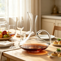 2026 JH En gros Carafe à vin personnalisable à bec incliné avec poignée pour fêtes et usage domestique, Distributeur de vin rouge en verre