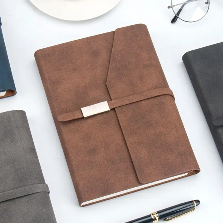 A5 dreifach gefaltete Geschenke Luxus Lederbezug Corporate benutzer definierte anpassbare Hardcover Tagebuch Notizbuch mit Stift halter