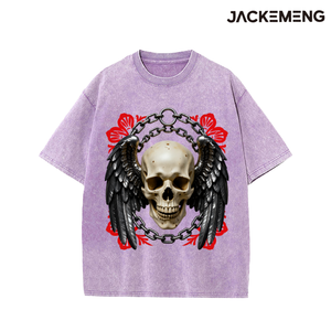 T-shirt Oversize con Stampa Teschio Realistico, Ali Nere, Catena Metallica e Fiori Rossi - Stile Dark Goth Casual - Disponibilità USA - Ingrosso - Product Image 6