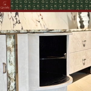 Consola de TV GOLDKING Moderna para Sala de Estar, con Chapa de Mármol Calacatta Viola Blanco con Vetas Negras, Estante Giratorio Curvo, Diseño Personalizado OEM - Product Image 5