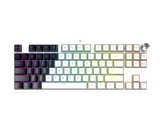 86 Keys Wired Mechanical Keyboard With Multimedia Knob Rainbow Backlight Double Shot Keycap Red Switch for PC Laptop