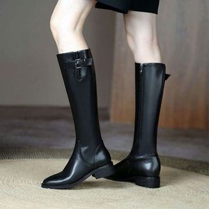 Women's Knee-High High Heeled <b>Boots</b> with Pointed Toe and Classic Design Featuring a Buckle Decoration for Autumn - Product Image 4