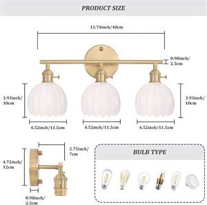 Lámpara <span class=keywords><strong>de</strong></span> <span class=keywords><strong>Pared</strong></span> Moderna <span class=keywords><strong>de</strong></span> 3 Luces LED <span class=keywords><strong>para</strong></span> Baño, con Pantalla <span class=keywords><strong>de</strong></span> Vidrio Tulipán, Acabado en Latón, E26, <span class=keywords><strong>para</strong></span> Dormitorio, Sala <span class=keywords><strong>de</strong></span> Estar y Apartamentos - Product Image 3