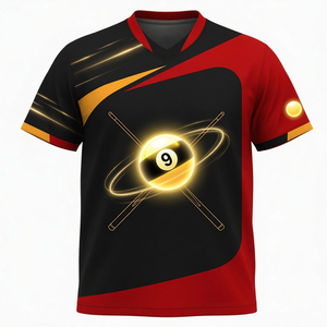 Camiseta Deportiva S.Q.F con Estampado 3D de Billar de 9 Bolas, Taco Cruzado Brillante en Negro y Rojo, Sublimación, Unisex, Verano, Informal, para Fiestas - Product Image 1