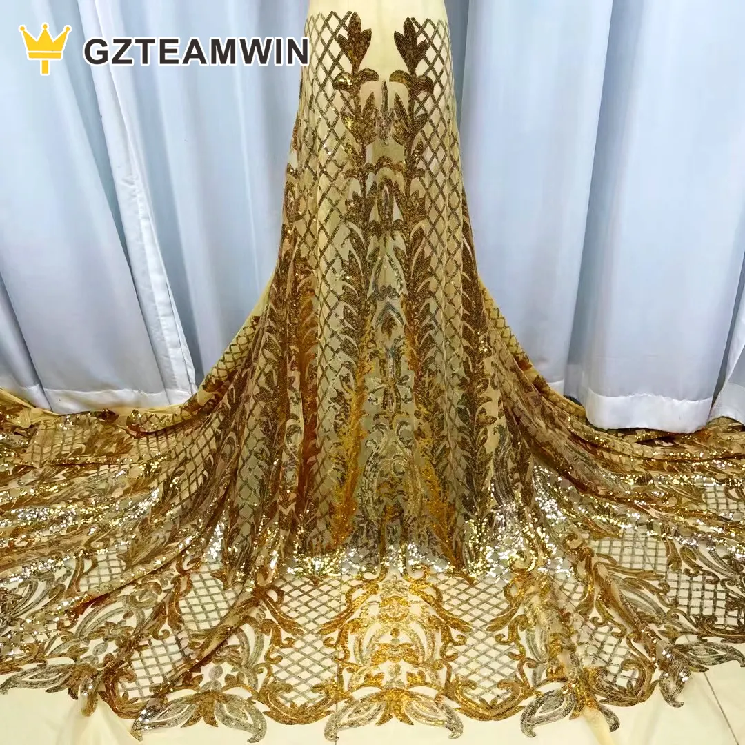 Gold Shining Polyester Organza Yarn Dyed Fabric Print Embroidery Flower Party Lace Fabrics Evening Dress african fabric lace