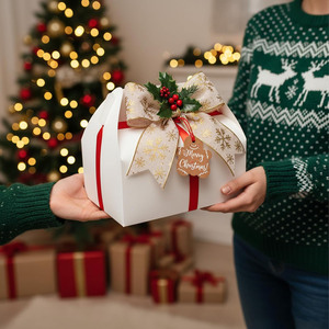 Scatola Regalo Vintage in Carta con Finestra Trasparente, Pieghevole e Portatile, <span class=keywords><strong>per</strong></span> Caramelle, Biscotti, Frutta e Torte Natalizie - Product Image 5