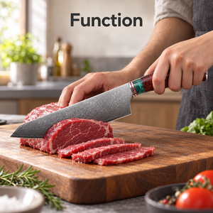 Ensemble de couteaux de cuisine professionnels 2 pièces, motif damas gravé, couteau de chef et couteau à découper, manche en bois coloré, vente en gros - Product Image 5