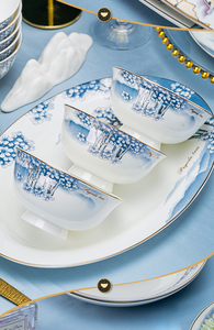 Vajilla de Lujo de Porcelana China Azul y Blanca con Borde Dorado, Juego de Platos de Cerámica - Product Image 6