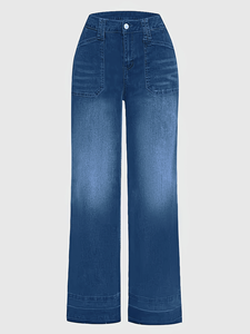 Jeans de Mujer Azul Cobalto con Bolsillos Delanteros Grandes, Estilo Holgado, Elegante y Casual para Damas - Product Image 2