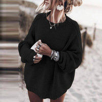 Vente en gros de pulls XXL surdimensionnés et confortables pour femmes, hauts à col rond, manches chauve-souris, pull en tricot épais pour l'hiver