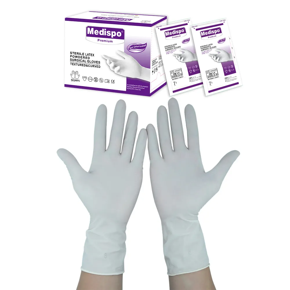 China verschiedene größen weißer gummi latex sterile einweg-chirurgische handschuhe mit pulver