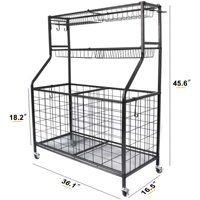 Chariot de rangement roulant pour équipement de sport, organisateur de balles et d'accessoires avec crochets et paniers pour l'intérieur et l'extérieur