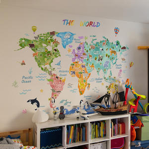 Autocollant mural auto-adhésif de carte <span class=keywords><strong>du</strong></span> <span class=keywords><strong>monde</strong></span> animal de dessin animé mignon pour chambre d'enfants <span class=keywords><strong>salon</strong></span> chambre d'enfants papier peint décoratif en PVC - Product Image 4