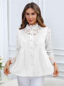 Blusa de Manga Larga con Encaje Elegante y Exquisito, Estilo Nuevo y Moderno para Primavera/Verano 2026, Opciones Multicolor en Existencia, Almacén en EE. UU. - Product Image 4