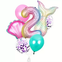 Nouveau thème sirène ballons ensemble numéro feuille ballons colonne pour joyeux anniversaire décoration arc-en-ciel sirène queue ballons