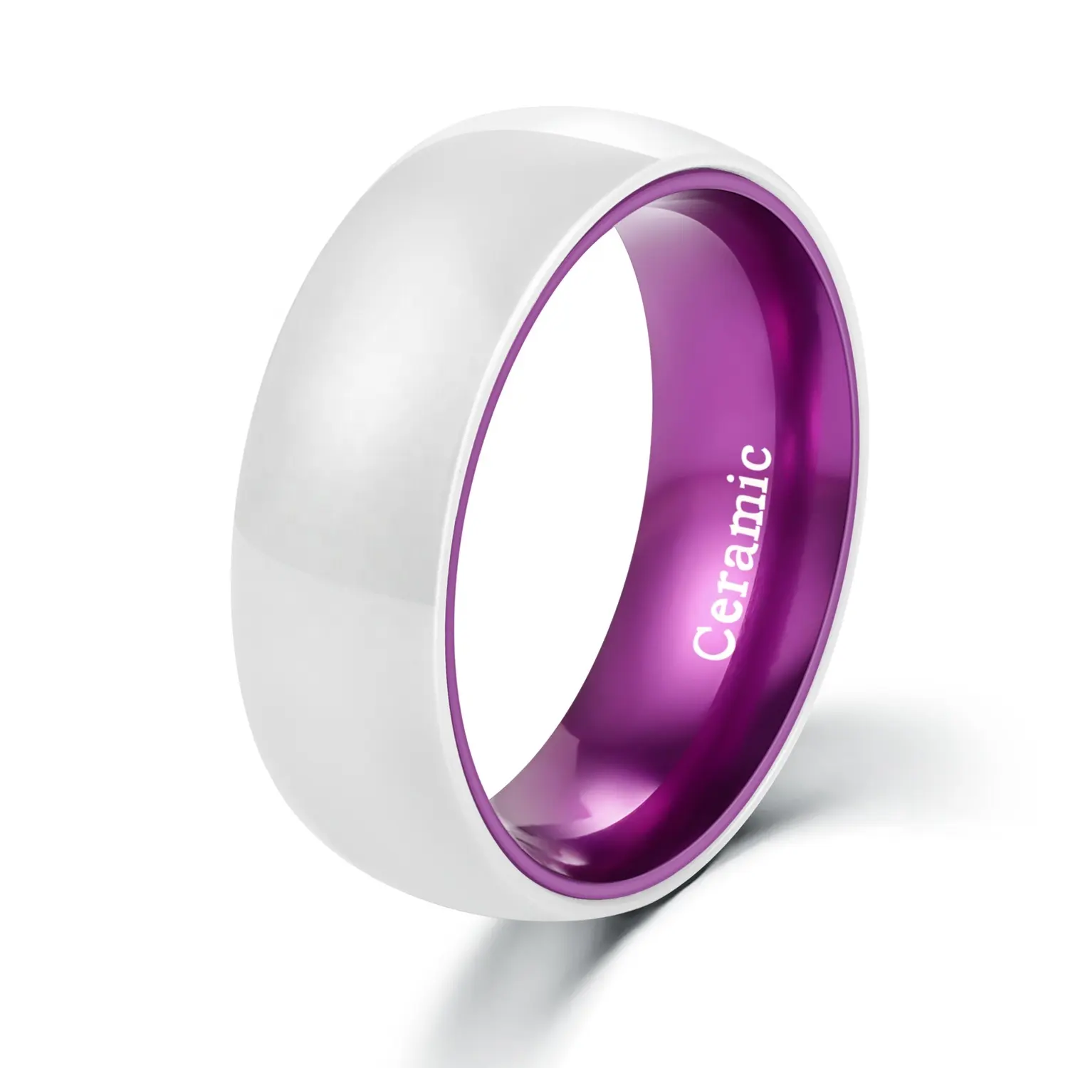 POYA белый керамический обручальный браслет для мужчин 8 мм фиолетовое Кольцо Алюминиевый рукав внутри