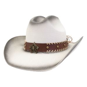 N43 Western Fedora Paper Straw Hand Made Wide Brim Hat with Leather Belt Image Style Business Casual Travel Ready - Product Image 3