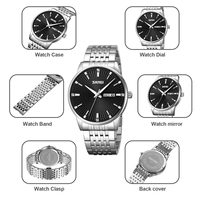 Reloj de Pulsera para Hombre con Caja de Aleación Resistente, Correa de Acero Inoxidable Pulido, Esfera de Fácil Lectura, Función de Fecha, Resistente al Agua hasta 30 m, Cuarzo Preciso