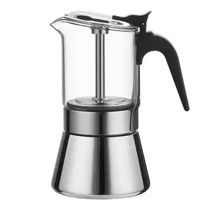 New Design High Borosilicate Glass Double Valve Stainless Steel Moka Pot Glass Coffee Moka Pot Espresso