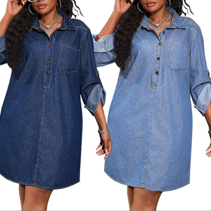 Nuevo Vestido Camisero Vaquero Holgado de <span class=keywords><strong>Talla</strong></span> Grande para Mujer, a la Moda - Product Image 2