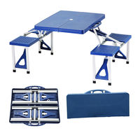 Ensemble de table et de chaises pliantes d'extérieur en alliage d'aluminium moderne, 4 places, avec trou pour parasol, pour cour et camping
