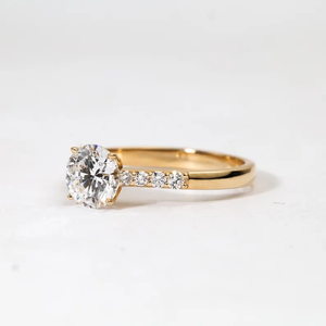 Anillo de Oro Fino con Diamante Redondo Cultivado en Laboratorio, Diseño Art Deco, Minimalista, con Pavé, Regalo de Navidad para Mujer - Product Image 5