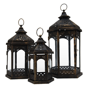 Juego de 3 farolillos marroquíes para decoración de boda de metal reutilizables colgantes de hierro negro mate - Product Image 1