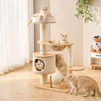 YOUME Moderner Katzenbaum im Fass-Stil mit Mehrstufiger Plattform, Natürlicher Sisalfaser, Massivholz-Basis, ISO & BSCI Zertifiziert