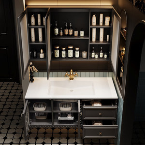 Simple bathroom cabinet combination powder room slate washbasin washbasin cabinet customization - Product Image 5