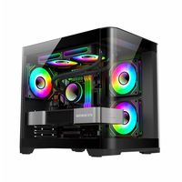 Boîtier PC vertical sans pilier, vue sur l'océan, ports USB 3.0 avant, entièrement transparent, incurvé, pour gaming et esports, Micro ATX