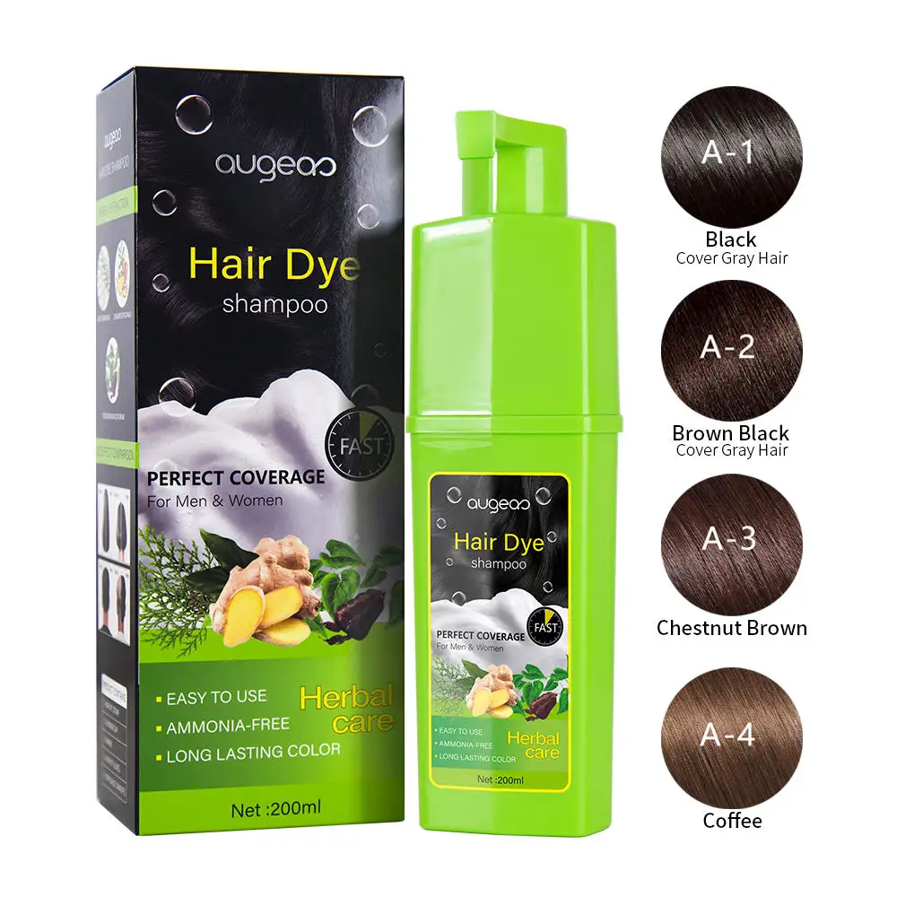 En stock burbuja herbal colorante saludable 100% cubierta gris Amoníaco libre permanente mejor champú negro tinte para el cabello