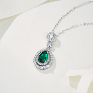 S925 argent Zircon émeraude pendentif collier à la mode femmes mode perle goutte d'eau bijoux pour mariages et fiançailles cadeau - Product Image 1