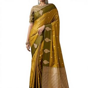 Sari Tradicional Zeenat de Doble Tono en Satén de Seda, Absorbente de Humedad y Antiarrugas, para Bodas y Fiestas de Invierno - Product Image 1