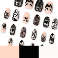 Faux ongles Halloween noirs et gris à presser, motifs fantôme, chauve-souris, toile d'araignée, tourbillon, effrayants, gothiques, réutilisables