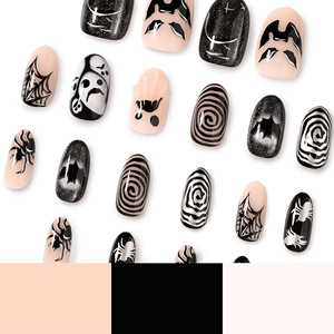 <span class=keywords><strong>Faux</strong></span> ongles Halloween noirs et <span class=keywords><strong>gris</strong></span> à presser, motifs fantôme, chauve-souris, toile d'araignée, tourbillon, effrayants, gothiques, réutilisables - Product Image 4
