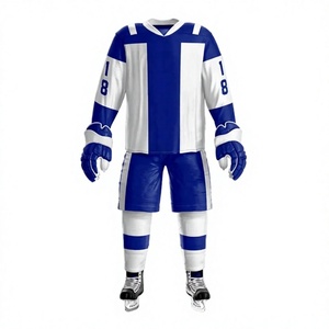 Uniforme de Hockey sobre Hielo Personalizado para Hombre, con Franjas Azules Impresas, Transpirable, 100% Poliéster, Servicio OEM para Adultos - Product Image 6