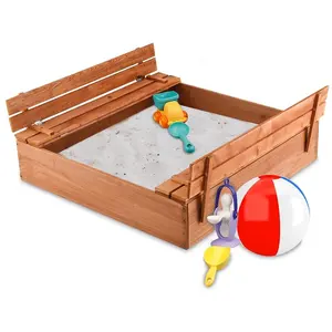 Jaalex Children's sandbox square covered convertible outdoor kids wooden sandbox with two bench seats