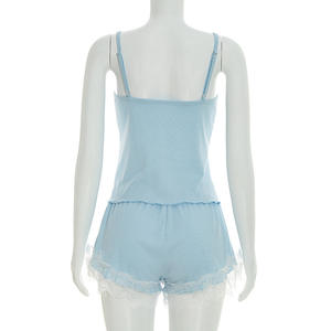 Viviblook Y26ST086 Conjunto Casual de Verano para Mujer, Nuevo Conjunto de Dos Piezas con Encaje, Sin Mangas, con Tirantes y Pantalones Cortos - Product Image 4